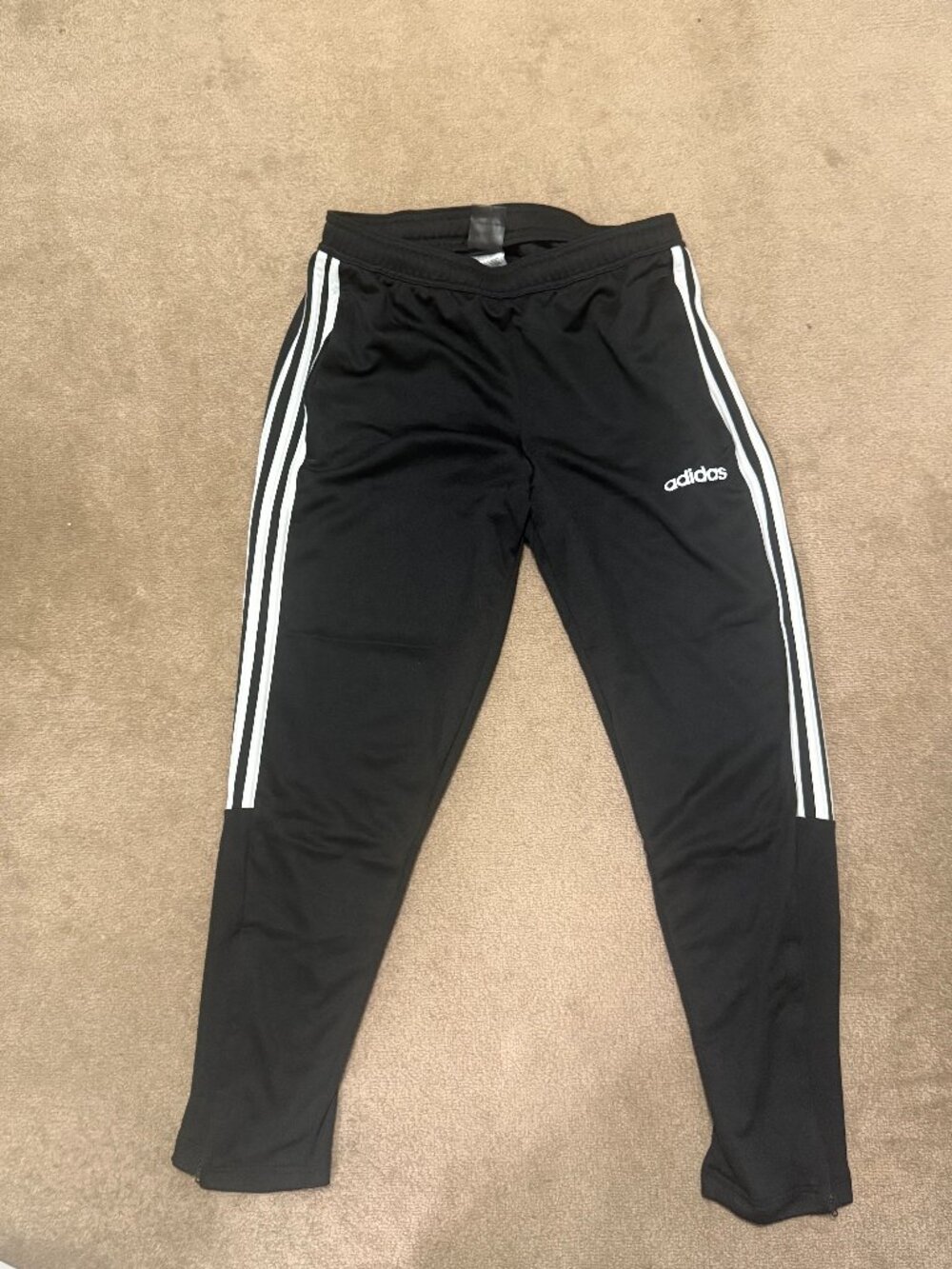 Adidas Men's Black Sereno Track Pants White 3-Stripes Tapered Ankle Zip Size M